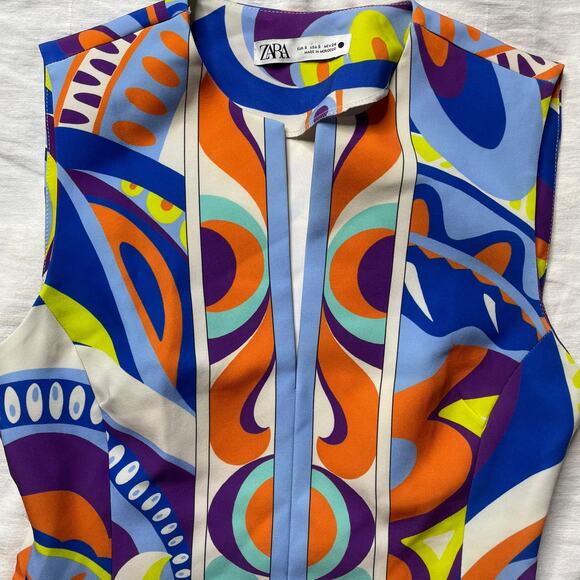 Zara Multicolored Printed Retro Sleeveless Dress Size Small Women's Colorful - Picture 3 of 6